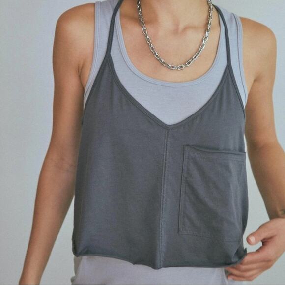 Lunya Organic Pima Racer Tank in Meditative Gray - Picture 4 of 5